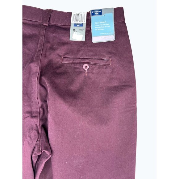 Dockers Women’s Flat Front Slim Tapered Pants Khaki Burgundy Size 12L - Picture 7 of 16